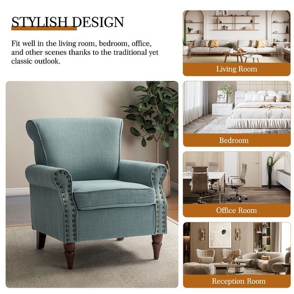 Nyctelius Upholstered Comfy Accent chair with Classic Turned Wooden Legs and Nailhead Trim by HULALA HOME