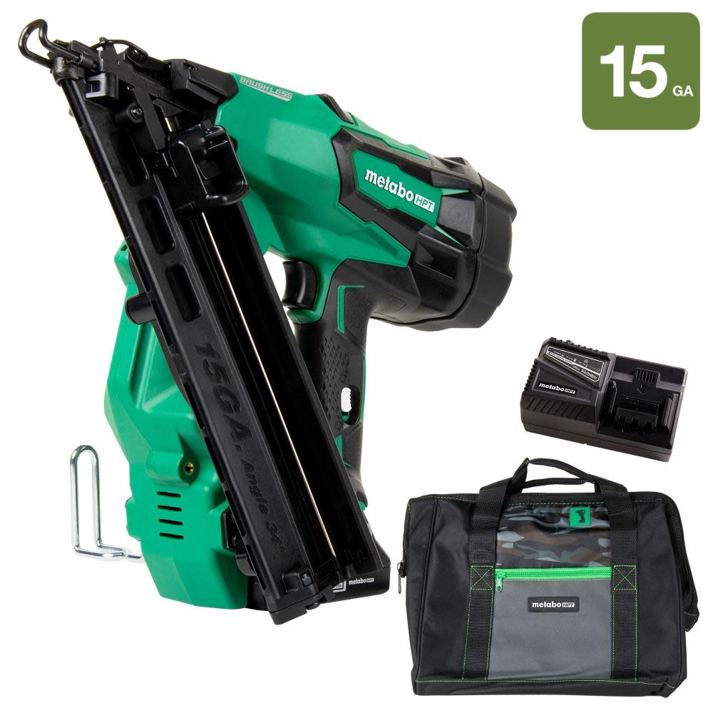 Metabo HPT 2-1/2 In. 18V Brushless Lithium Ion 15 Gauge Angled Finish Nailer NT1865DMASM from Metabo HPT