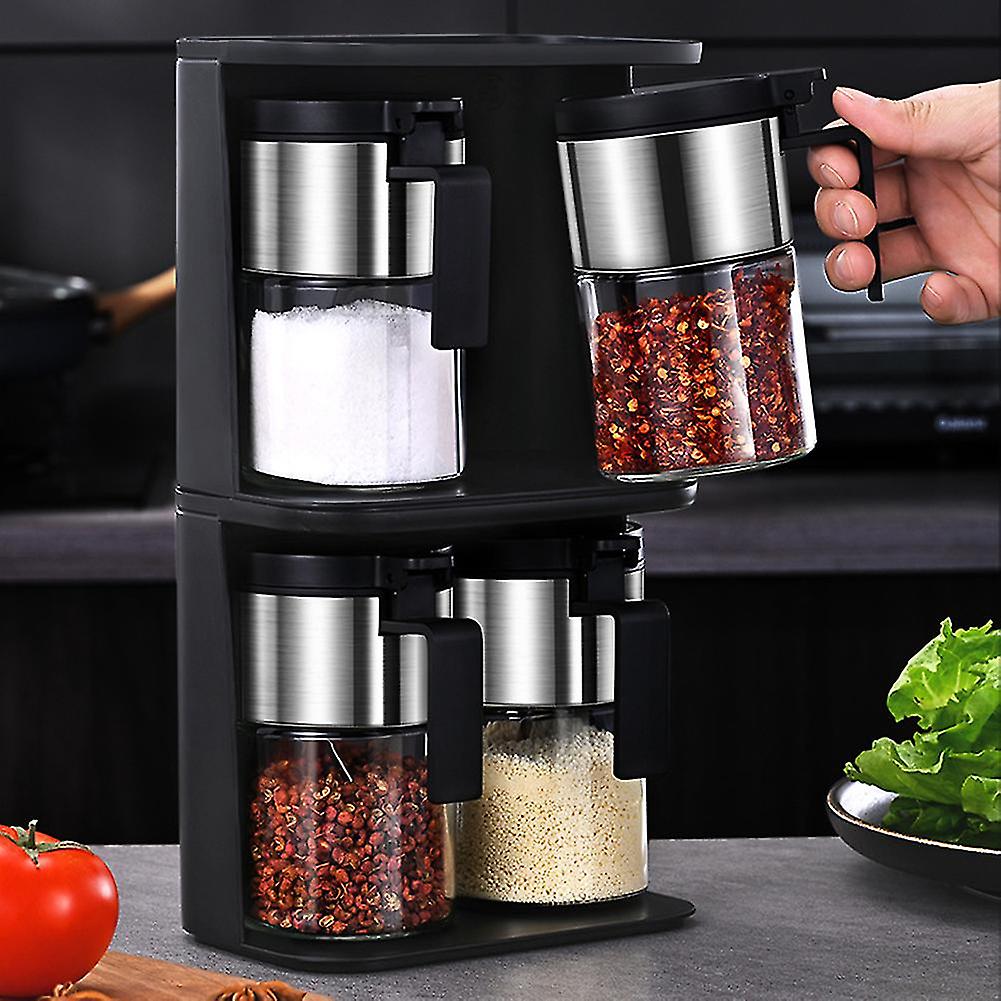 Glass Seasoning Jar With Bring Spoon Sugars Salt Bottle Kitchen Organizer