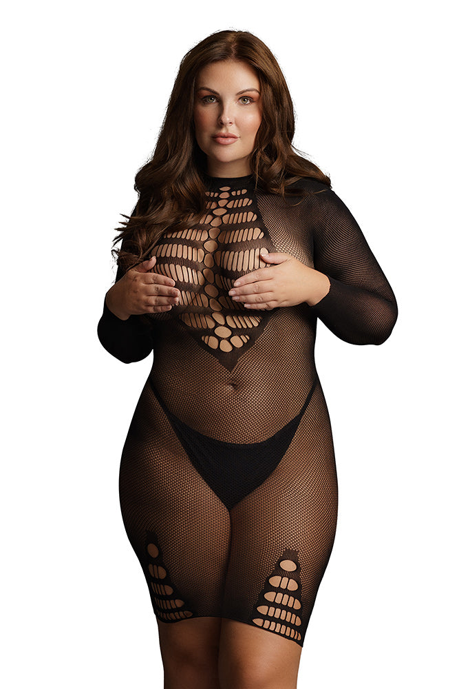 Le Désir Black Long Sleeve Fishnet Dress in OSXL