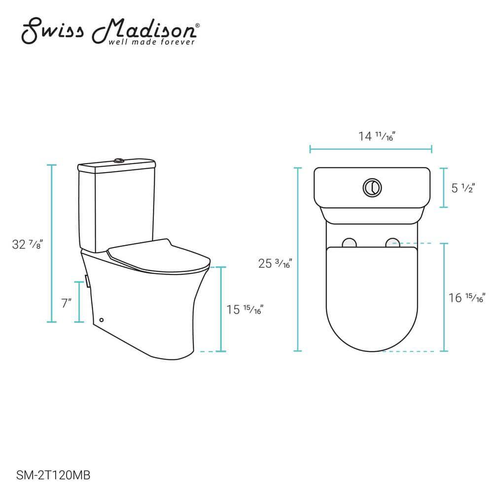 Swiss Madison Calice 2piece 128 GPF Dual Flush Elongated Rear Outlet Toilet in Matte Black Seat Included