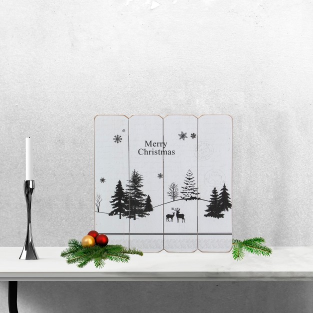 Northlight 16 White Merry Christmas Post Card Winter Scene Wooden Wall Sign