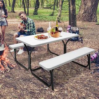 Cisvio All Weather Outdoor Picnic Table Bench Set with Metal Base Wood D0102H9U21U