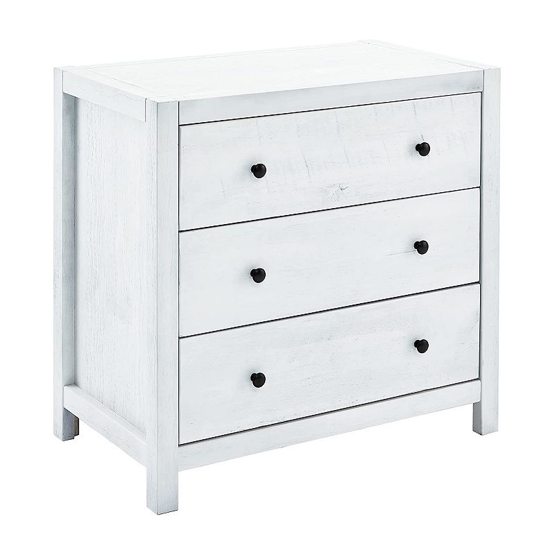 MUSEHOMEINC Rustic Solid Wood 3 Drawer Storage Dresser Nightstand， White Washed