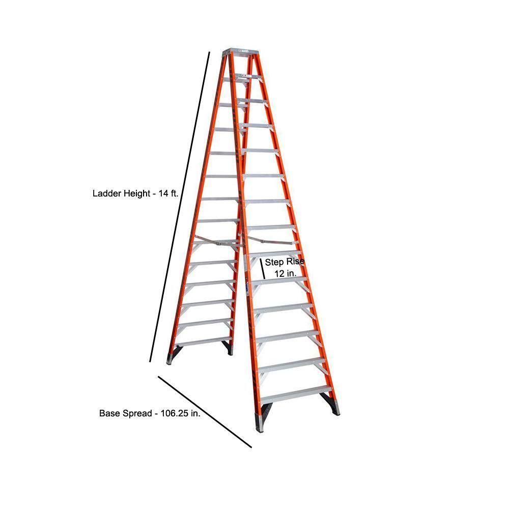 Werner 14 ft. Fiberglass Twin Step Ladder with 300 lb. Load Capacity Type IA T7414