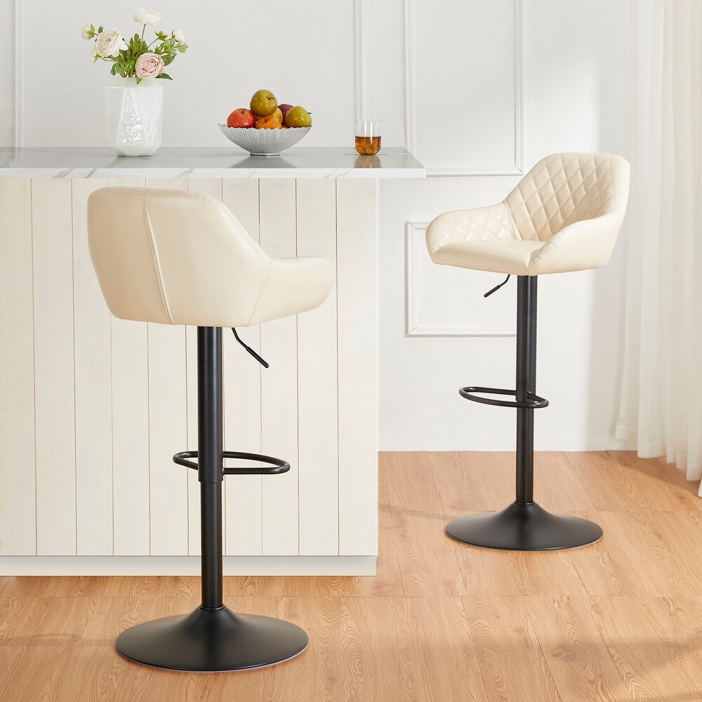 Glitzhome Set of 2 Modern Quilted Leatherette Adjustable Swivel Bar Stools