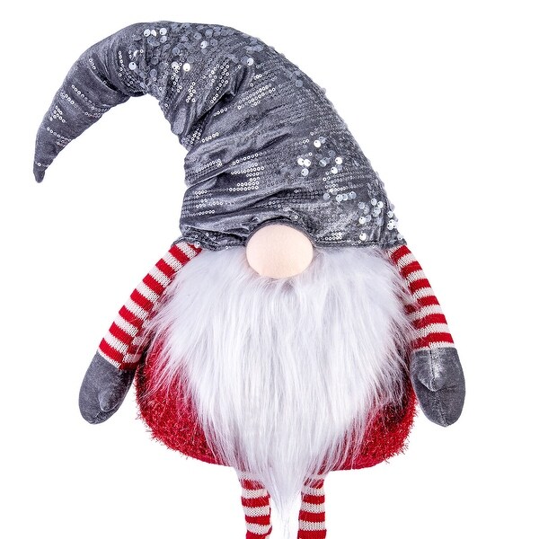 Gnome with Gray Hat and Telescopic Legs Fabric Christmas Decoration