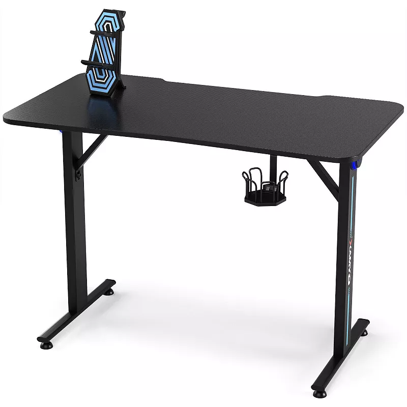 Home Office  PC Computer Gaming Desk with LED Lignt and Gaming Handle Rack-Black