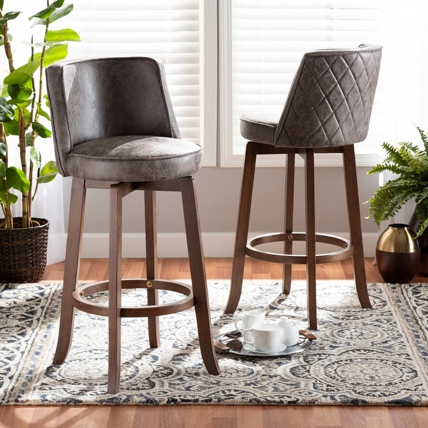 Adams Transitional Upholstered and Walnut Wood 2-PC Bar Stool Set