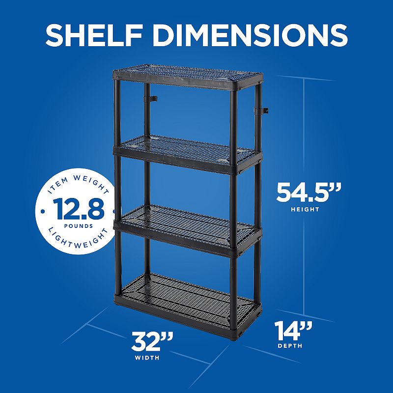 Gracious Living 4 Shelf Fixed Height Ventilated Medium Duty Shelving Unit， Black