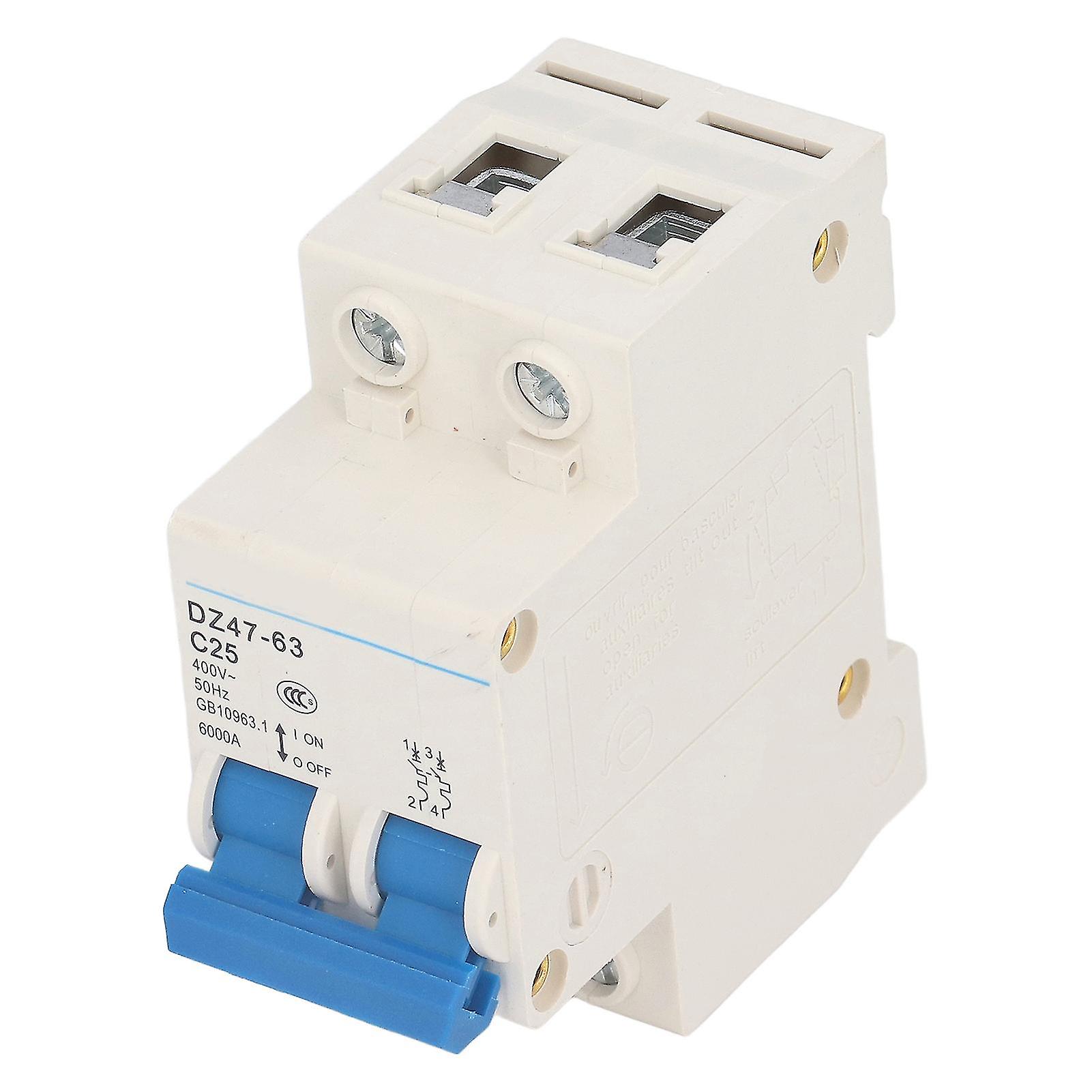 2P Miniature Circuit Breaker 400V 25A DIN Rail Mount Low Voltage Protection Switch DZ47‑63 C25