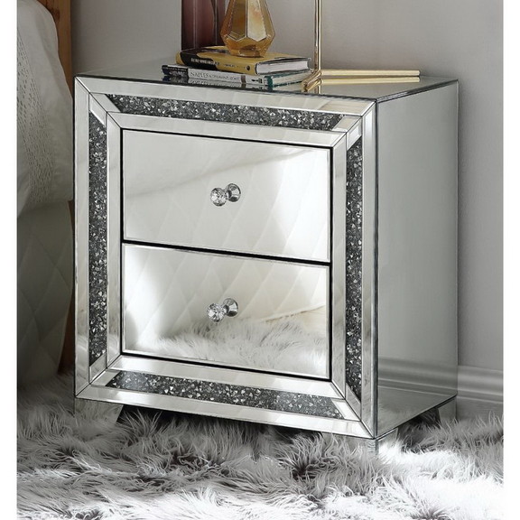 Acme 97647 Noralie Accent Table  Mirrored   Faux D...