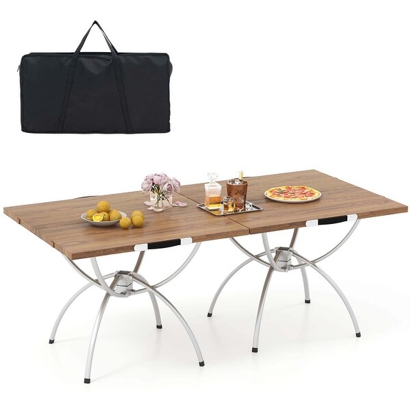 Costway 2 Pack Folding Camping Table with Woodgrain Tabletop Aluminum