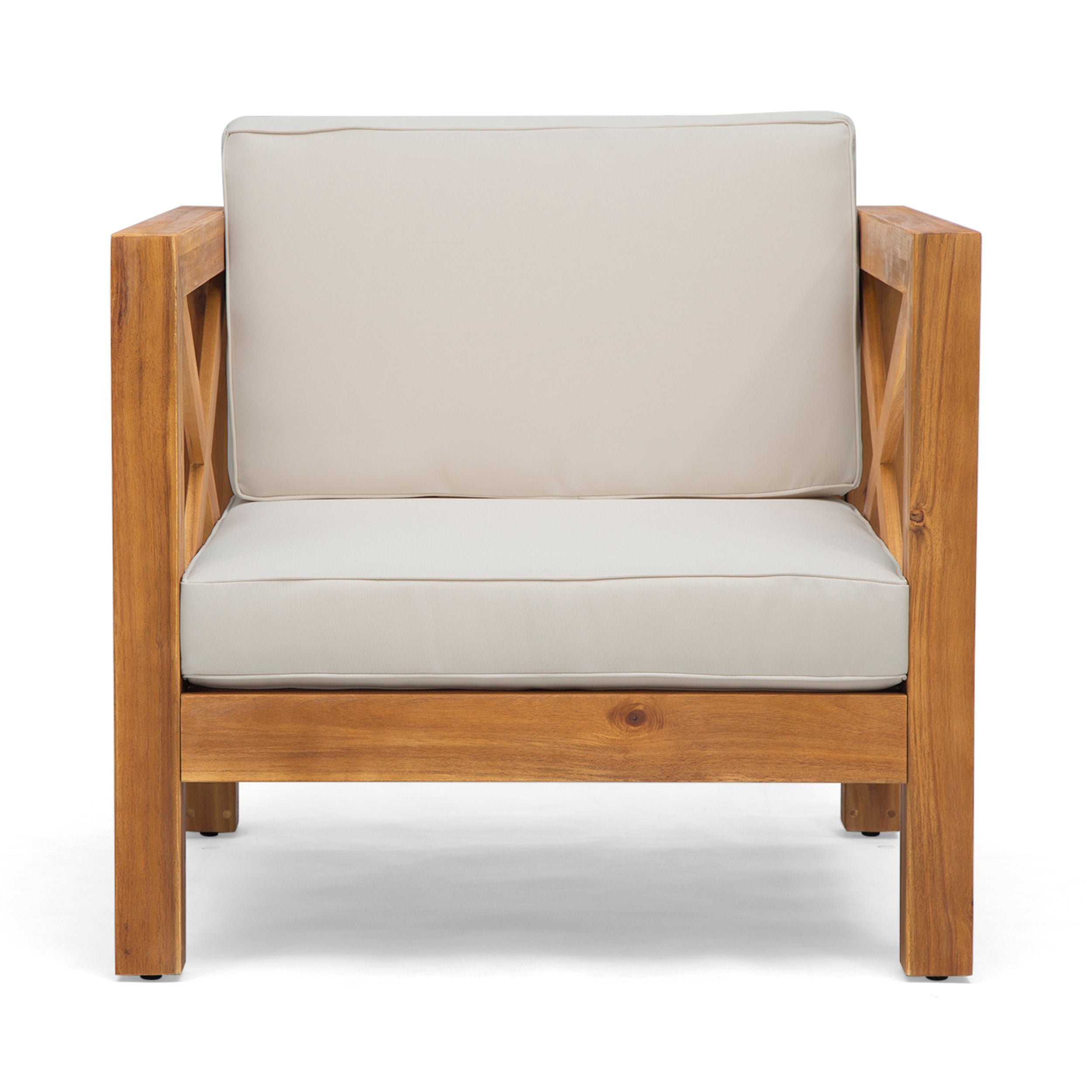 Indira Outdoor Acacia Wood Club Chair with Cushion