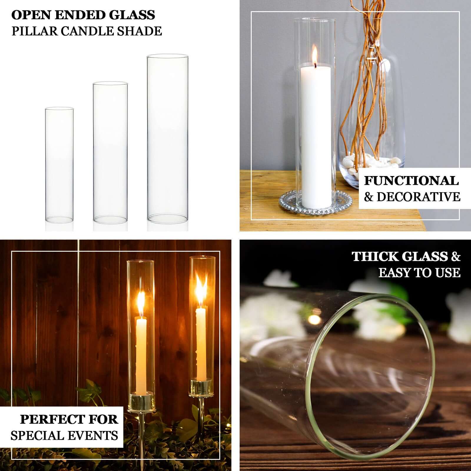 2 Pack Clear Glass Pillar Hurricane Candle Shades with 2.25