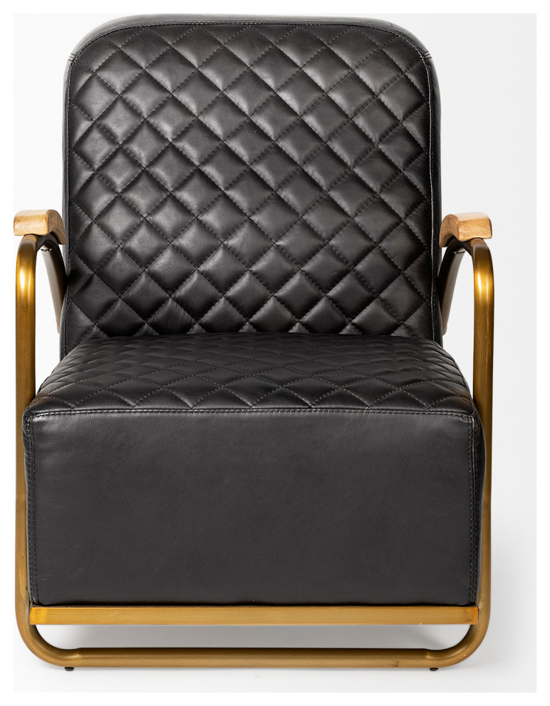 Horace I Black Diamond Patterned Genuine Leather w/ Gold Iron Frame Accent Chair   Contemporary   Armchairs And Accent Chairs   by HedgeApple  Houzz