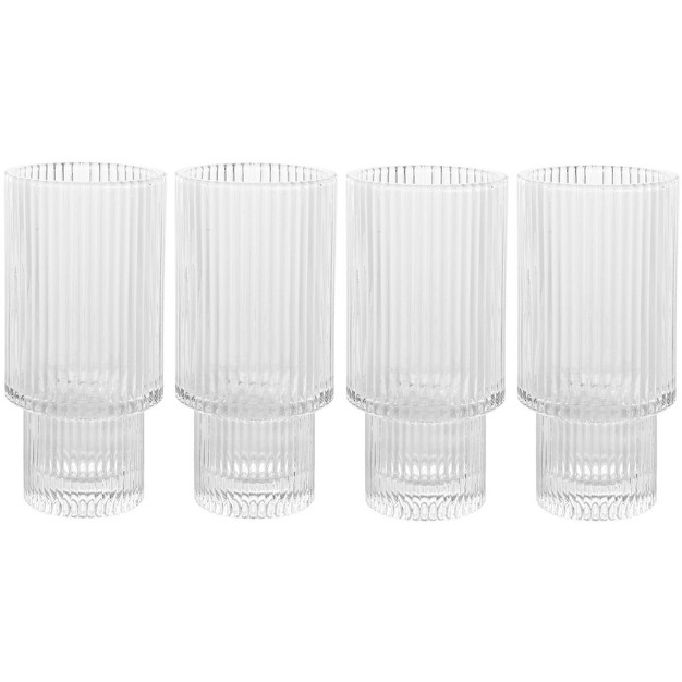 American Atelier Vintage Art Deco 11 Oz Fluted Drinking Glasses 4 piece Unique Cups For Weddings Cocktails Or Bar Ribbed Glass Cup