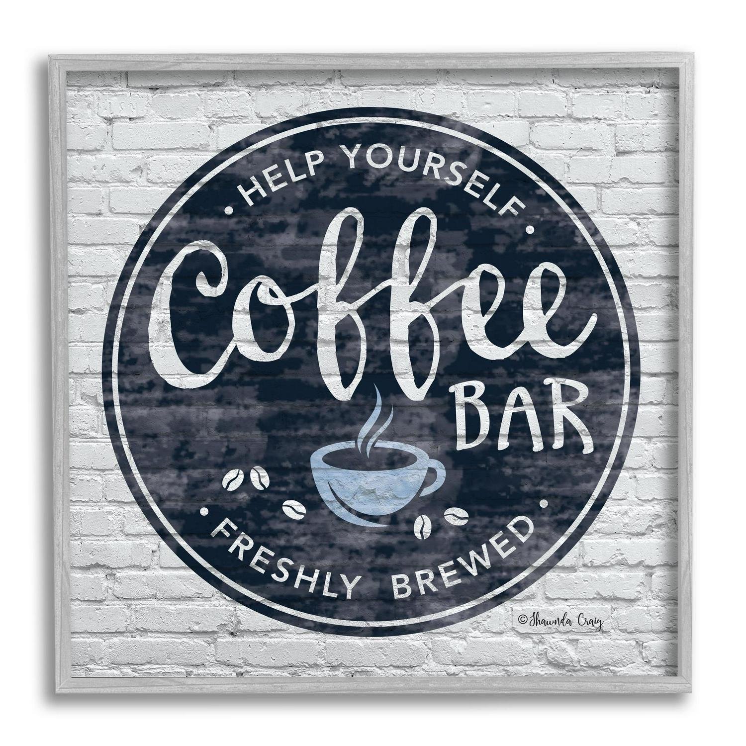 Stupell Industries Urban Coffee Bar Brick Patterned Cafe Sign， 17 x 17，Design by Shawnda Eva