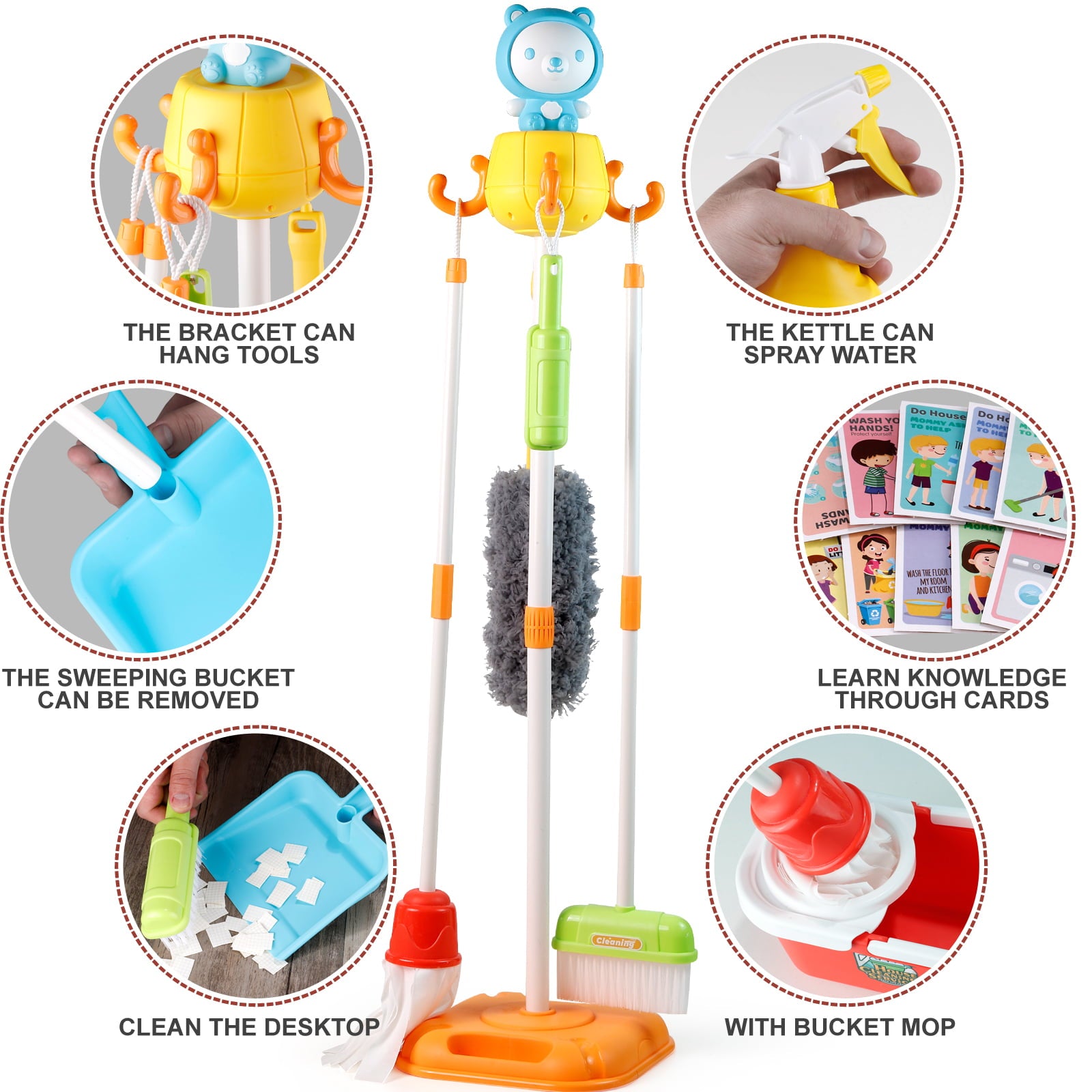 NETNEW Kids Cleaning Set Pretend Play Toys for girls 3-6 years 22 Piece for Toddlers Broom Set Household Cleaning Tools Housekeeping Toys Girl and Boys Kitchen Toys