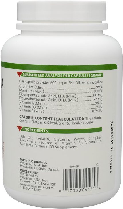 Vetoquinol Triglyceride OMEGA Omega-3 Fatty Acid Small Breeds Supplement for Cats and Dogs