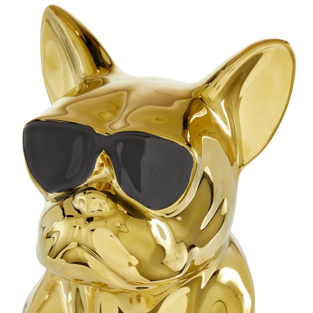 Ceramic Bulldog Sculpture With Sunglasses Gold Cosmoliving By Cosmopolitan