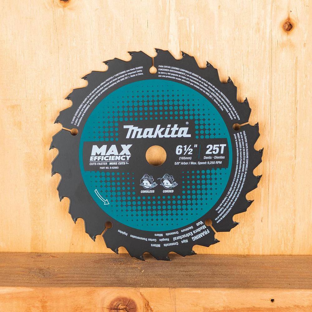 Makita 6-12 in. 25T Carbide-Tipped Max Efficiency Ultra-Thin Kerf Circular Saw Blade Framing B-62963