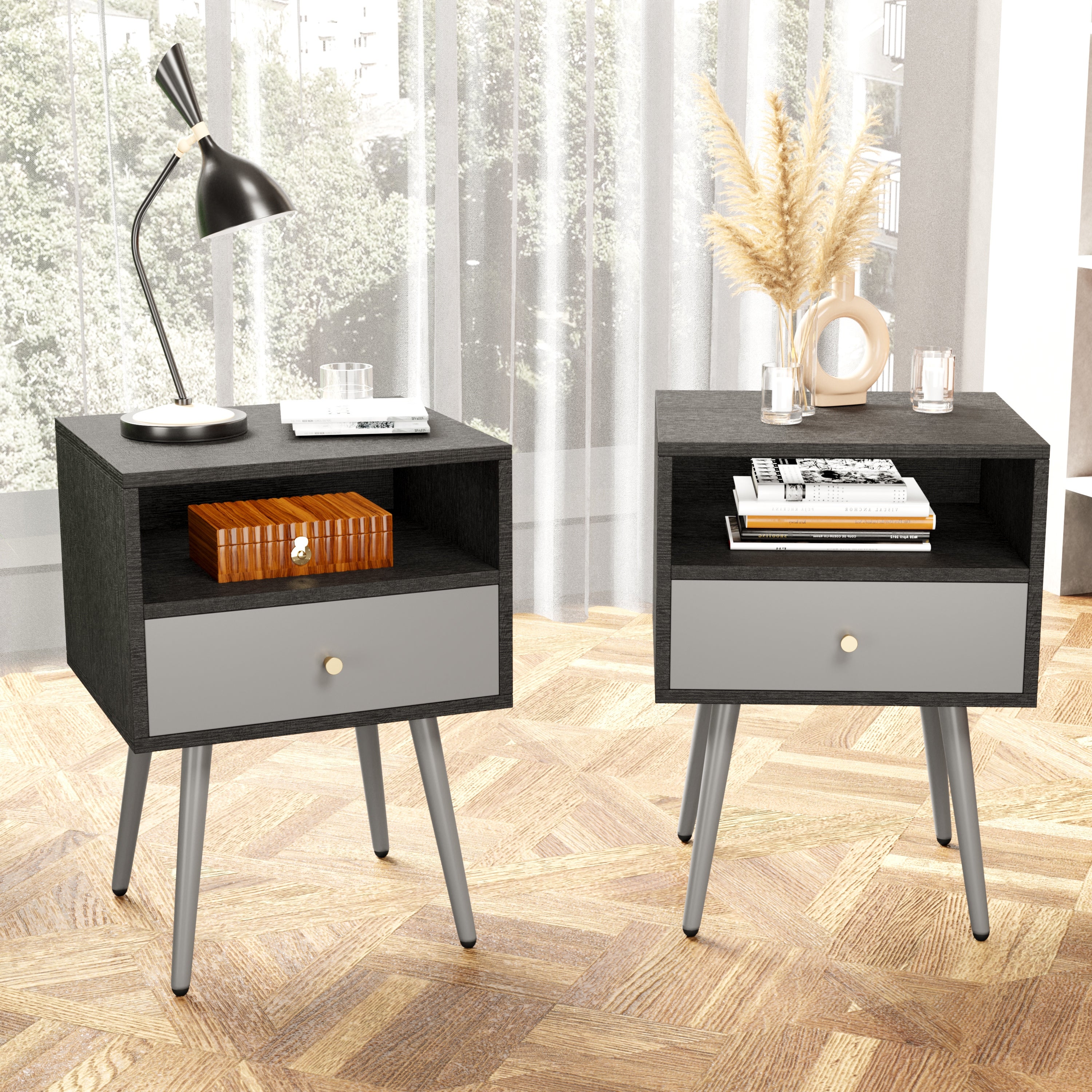 Nightstand with 1 Storage Drawer Set of 2