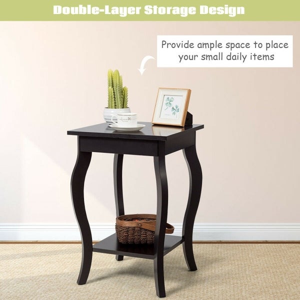 Set of 2 Side Table End Table Night Stand with Shelf - 16