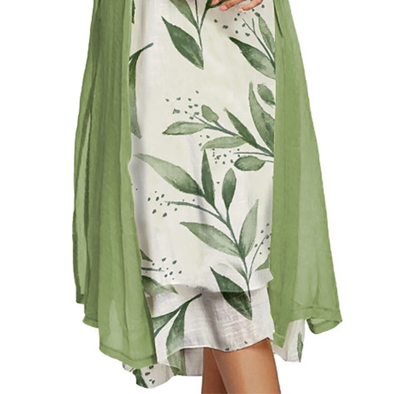 Women's Dress Set Two Piece Dress Shift Dress Midi Dress Green Pink 3/4 Length Sleeve Floral Print Winter Fall Autumn Crew Neck 2022 M L XL XXL 3XL 4XL