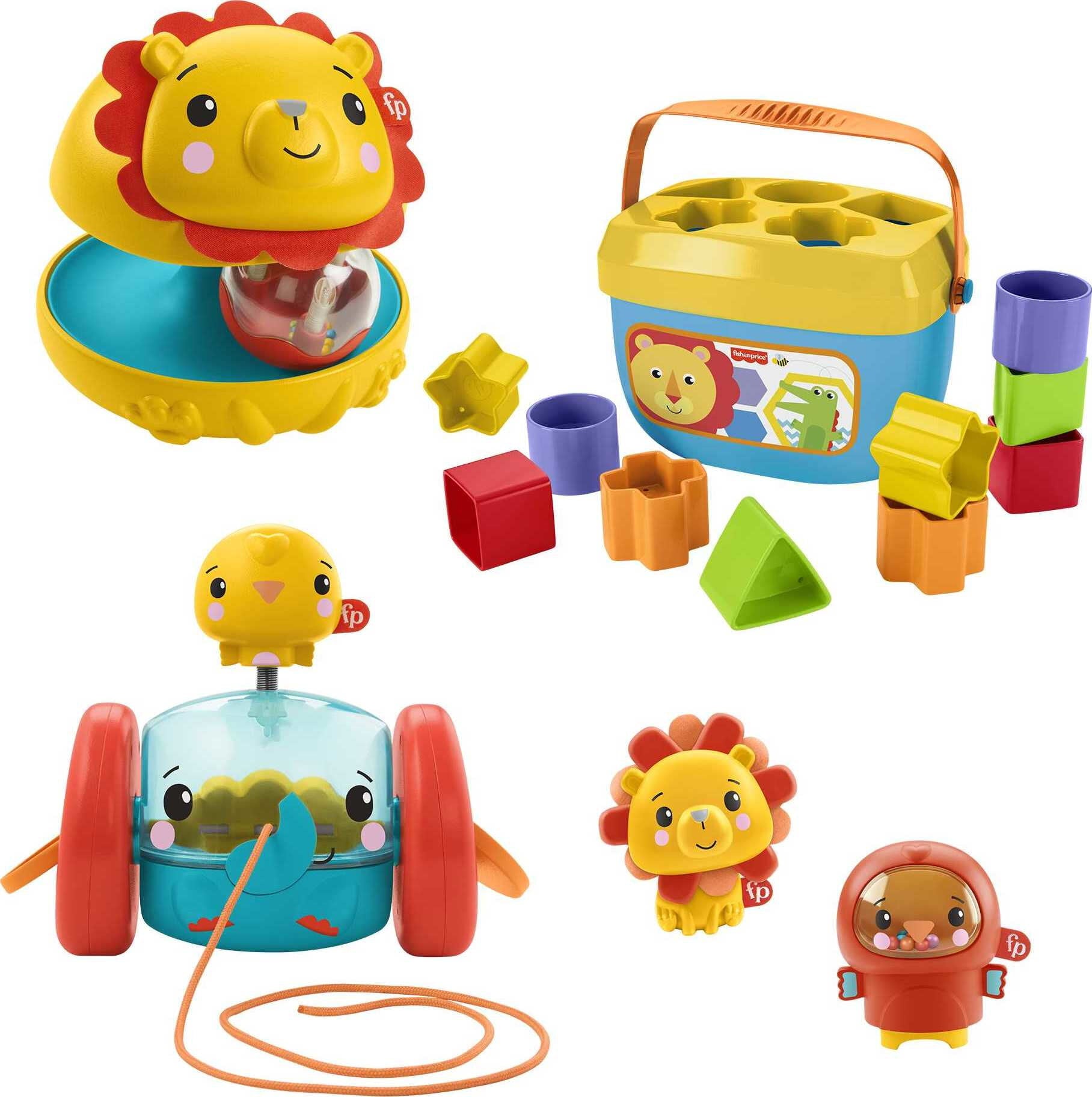 Fisher-Price Busy Buddies Gift Set， 5 Animal-Themed Sensory Toys for Infants， Sorting Blocks