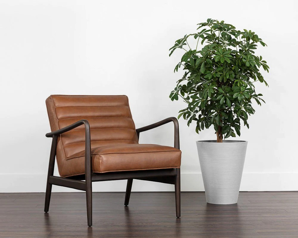 Elstan Lounge Chair  Vintage Caramel Leather   Midcentury   Armchairs And Accent Chairs   by Peachtree Fine Furniture  Houzz