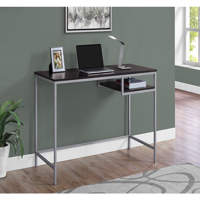 48 Umber Brown and Silver Contemporary Computer Desk