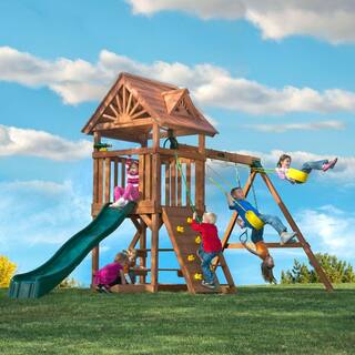 Swing-N-Slide Playsets Professionally Installed Sky Tower Complete Wooden Outdoor Playset with Slide Swings and Swing Set Accessories 6036