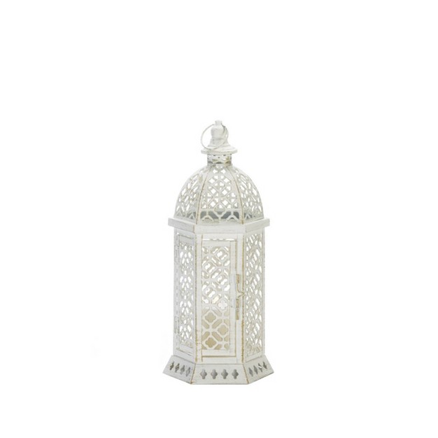 Iron Cutwork Hexagon Outdoor Lantern Off white Zingz amp Thingz