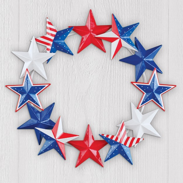 Collections Etc Metal Patriotic 3 dimensional Stars Hanging Wreath