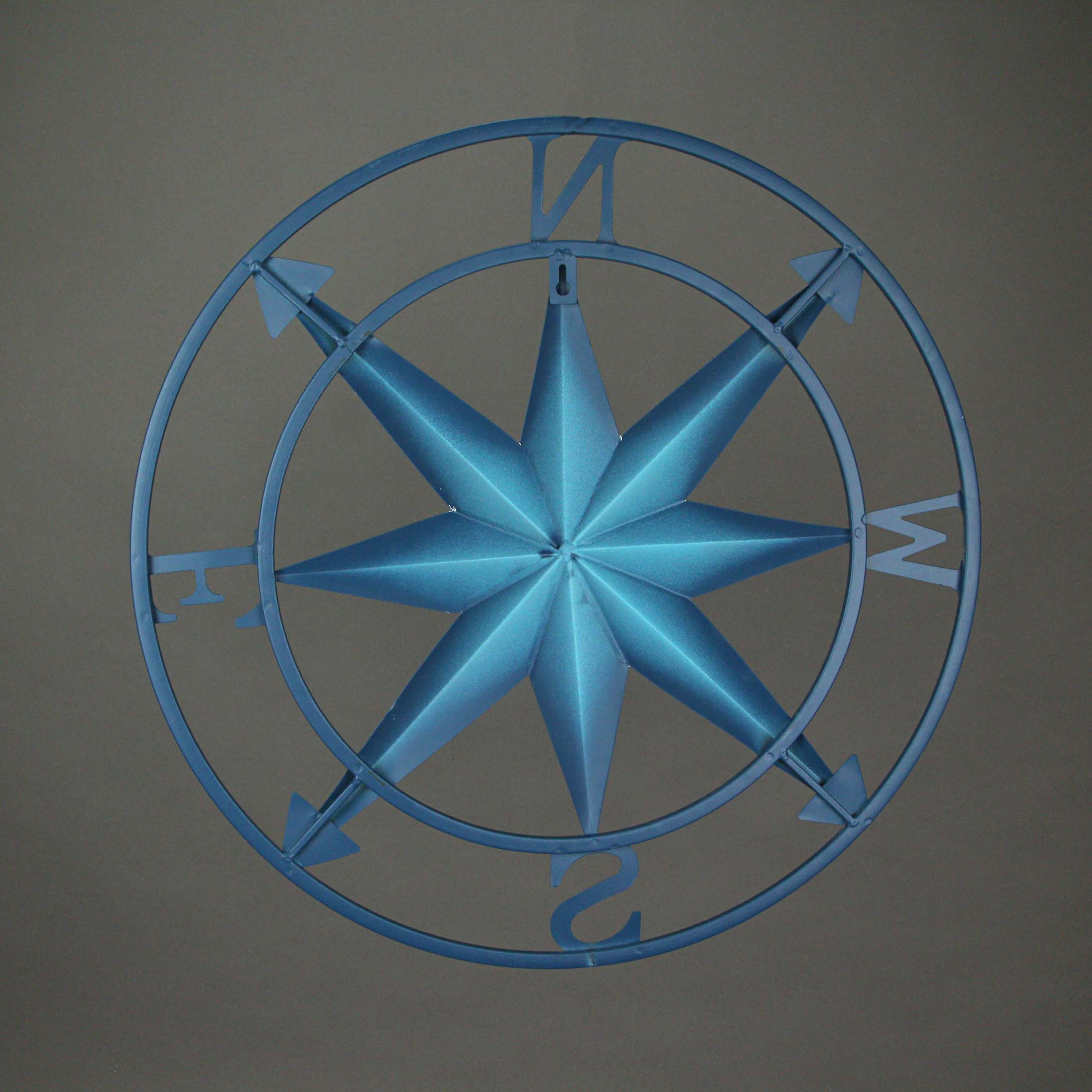 Zeckos 20 inch Distressed Metal Compass Rose Nautical Wall Decor Indoor Outdoor， Blue - Blue