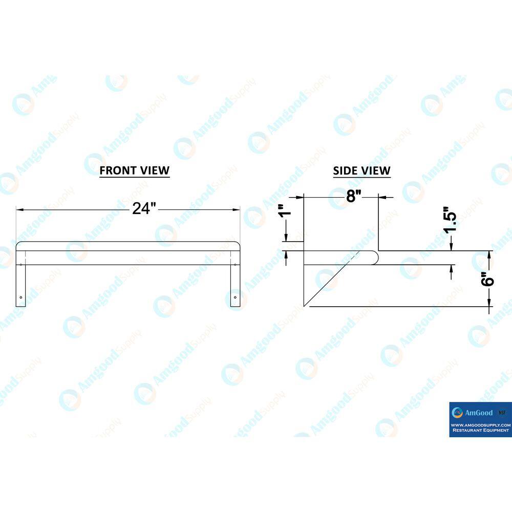 AMGOOD 8 in. x 24 in. Stainless Steel Wall Shelf. Kitchen Restaurant Garage Laundry Utility Room Metal Shelf with Brackets AMG WS-0824