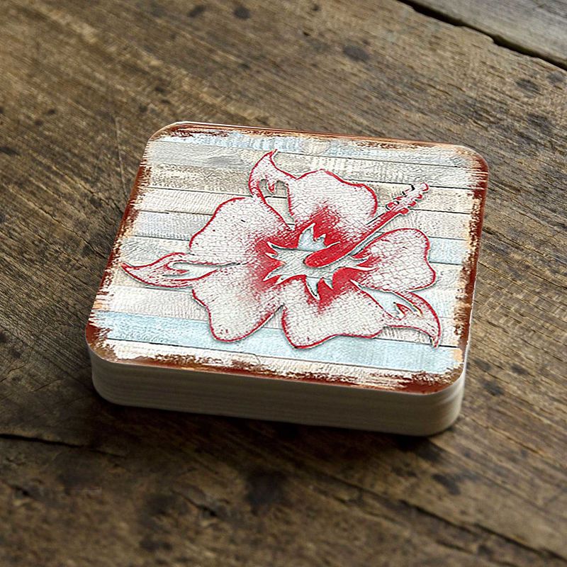 Hibiscus Flower Wooden Cork Coasters Gift Set of 4 by Nature Wonders