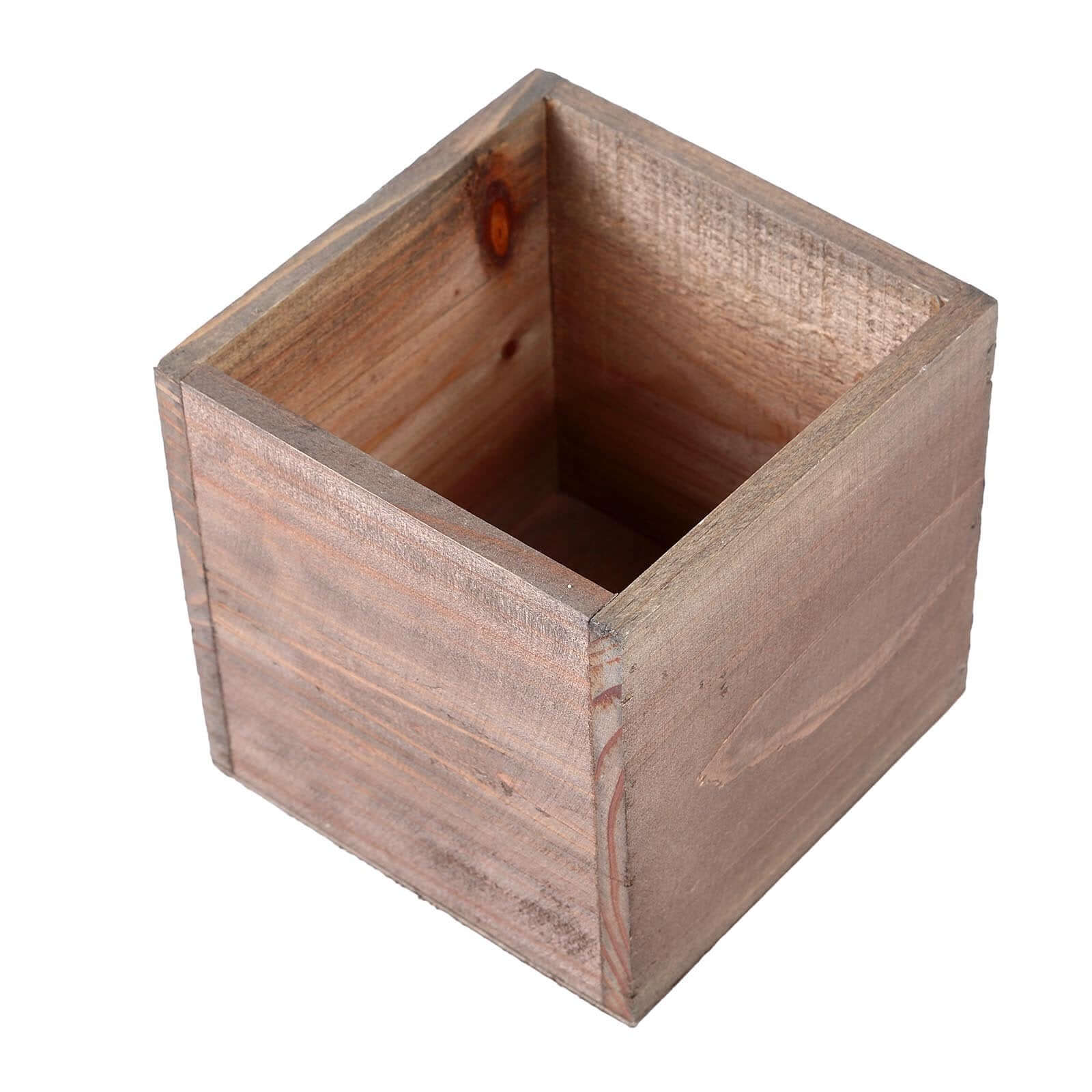 2 Pack Natural Square Wood Planter Box Set With Removable Plastic Liners 5