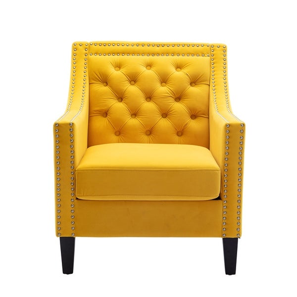 Accent Armchair Living Room Chair with Nailhead Trim Upholstered and Plush Cushion， Leisure Barrel Chair with Solid Wood Legs