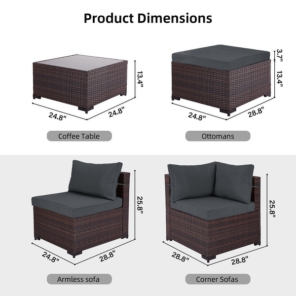 UPHA 6Person Outdoor Furniture Set Patio Wicker Conversation Set with Coffee Table and Cushions