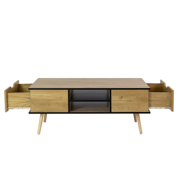 Modern Coffee Table with Drawers and Wooden Legs， Side Table Cocktain Table for Living Room