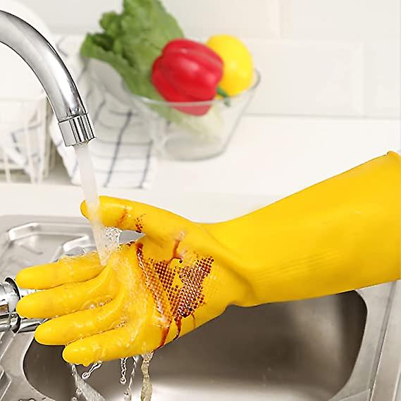 2 Pairs Latex Gloves Waterproof Kitchen Cleaning Gloves Protective Gloves(yellow Size L)