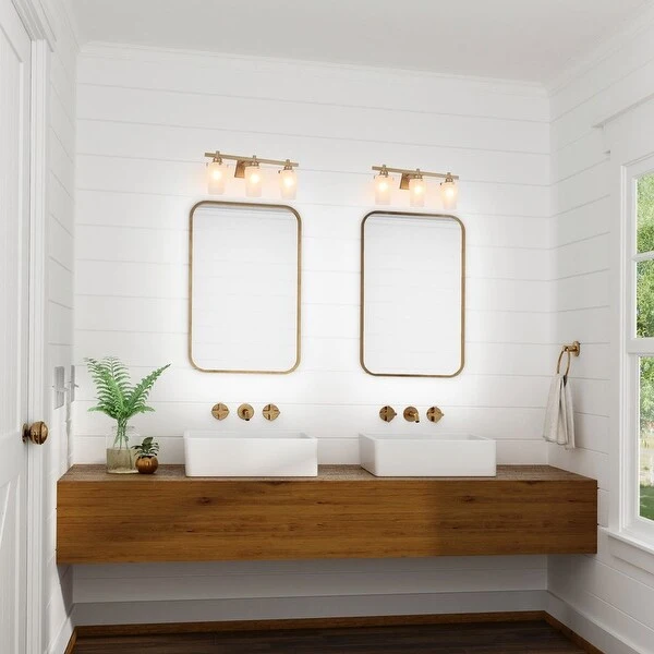 Mid-century Modern Glam 3-light Gold Dimmable Bathroom Vanity Light with Frosted Glass Shade - L22