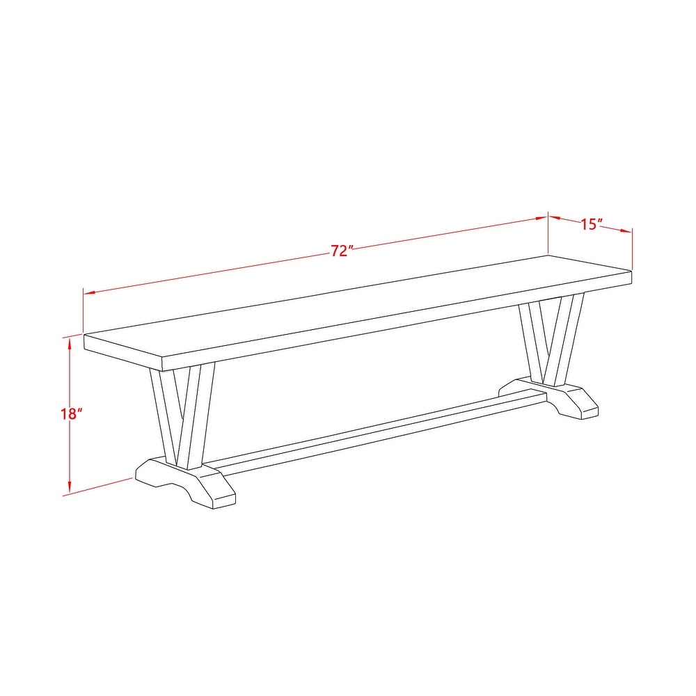 East West Furniture V Style Modern Dining Room Bench with Wooden Seat  72x15x18 Inch(Finish Options)   72