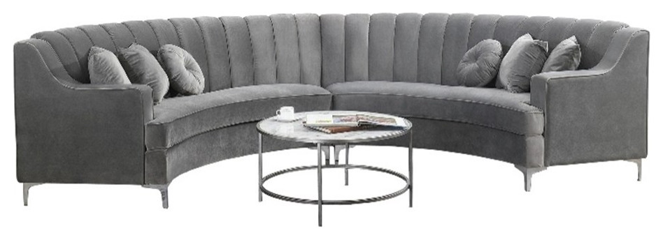 Pemberly Row 141 quotCurved Symmetry Modern Velvet Sectional Sofa in Gray   Midcentury   Sectional Sofas   by Homesquare  Houzz