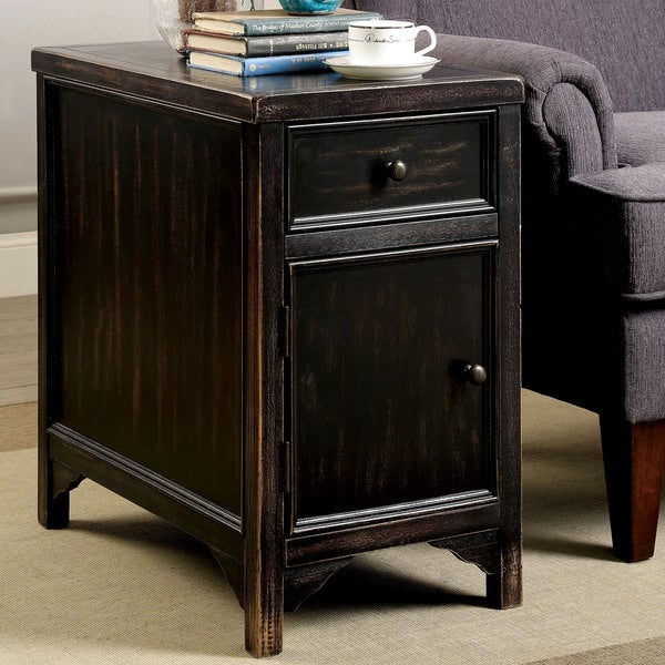 Furniture of America Dill Rustic Black 14-inch Solid Wood Side Table