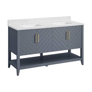 Home Decorators Collection Baybarn 60 in. W x 22 in. D x 35 in. H Double Sink Bath Vanity in Blue Ash with Engineered Carrara Top and Sink 1924VA60-310925