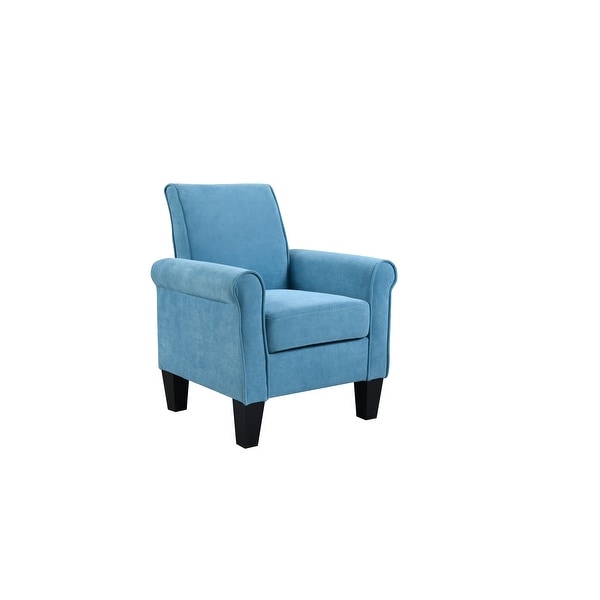 High Quality Fabric Accent Chairs， Sleek Lounge Chairs Comfy Sofa Chair， PU Leather Flared Armchair for Livingroom， Light Blue