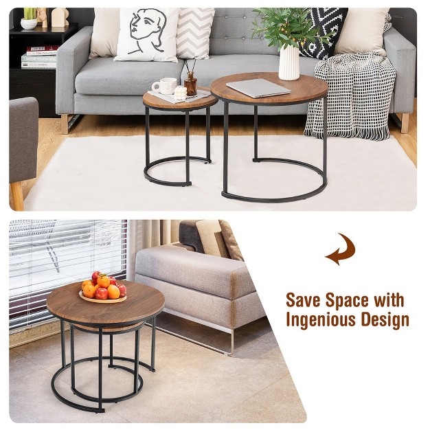 Costway Nesting Coffee Table Set Of 2 For Balcony Living Room Modern Round Side Tables